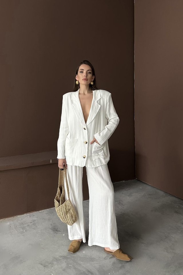 Beyaz Oversize Müslin Takım