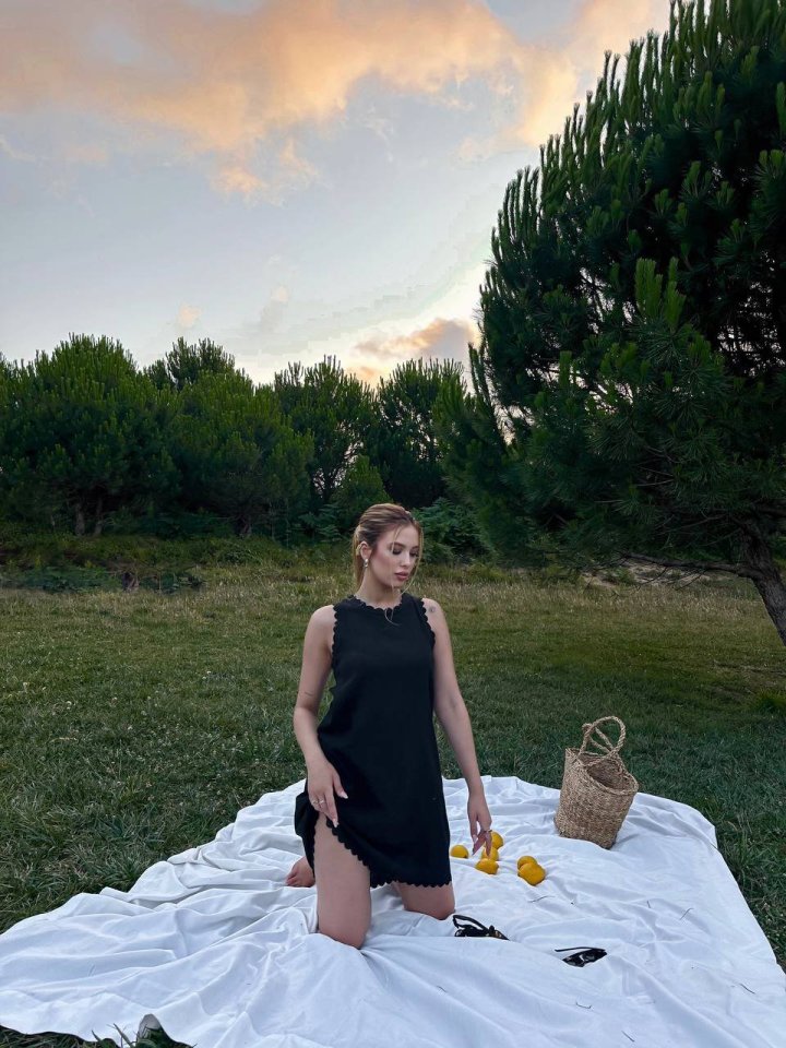 Kadın Keten Kumaş Kolsuz Mini Boy Elbise