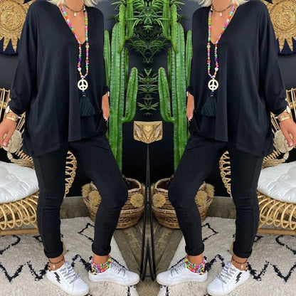 Kadın Uzun Kollu Derin V Yaka ön Kısa Arka Uzun Viskon Bluz