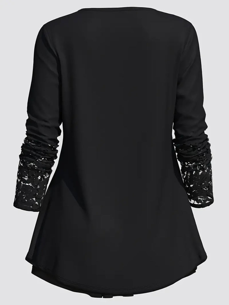 Kadın Uzun Kollu Dantel Detaylı Düğmeli Viskon Bluz