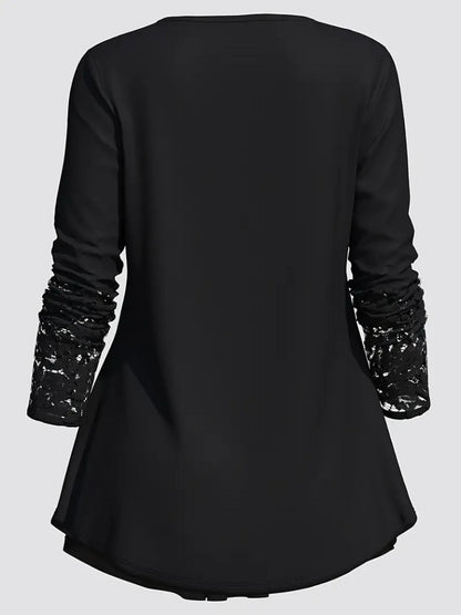 Kadın Uzun Kollu Dantel Detaylı Düğmeli Viskon Bluz