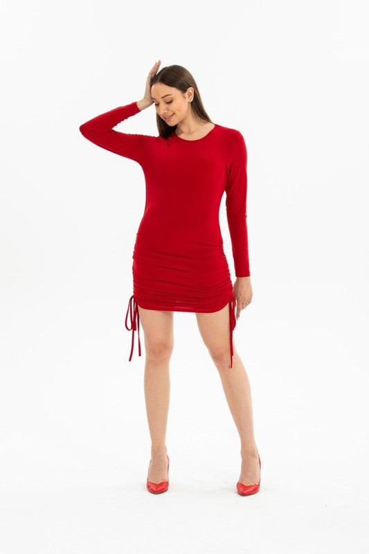 Kadın Uzun Kol Büzgü Detaylı Sandy Kumaş Ayarlanabilir Boy Fırsat Ürün Elbise