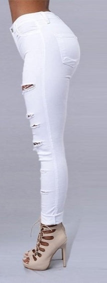 Kadın Yüksek Bel Lazer Yırtık Desenli Kot Pantolon