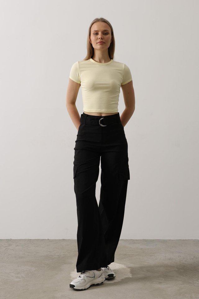 Kemerli Cargo Pantolon - Siyah