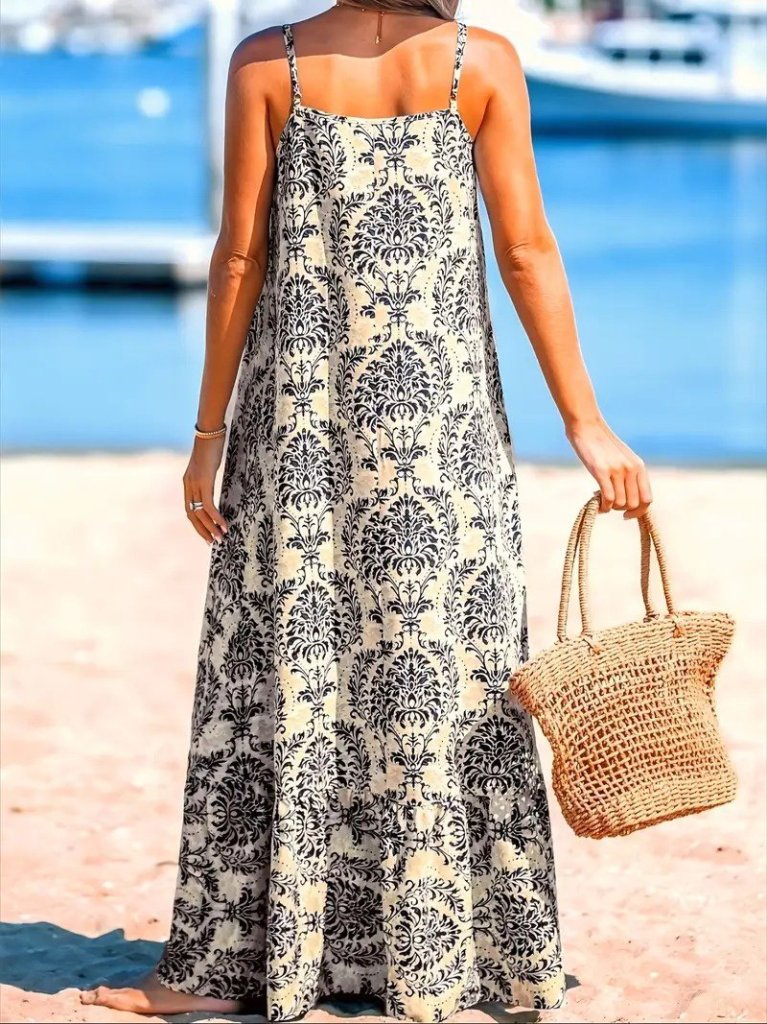 Kadın Ip Askılı Desenli Fırfırlı Süprem Elbise