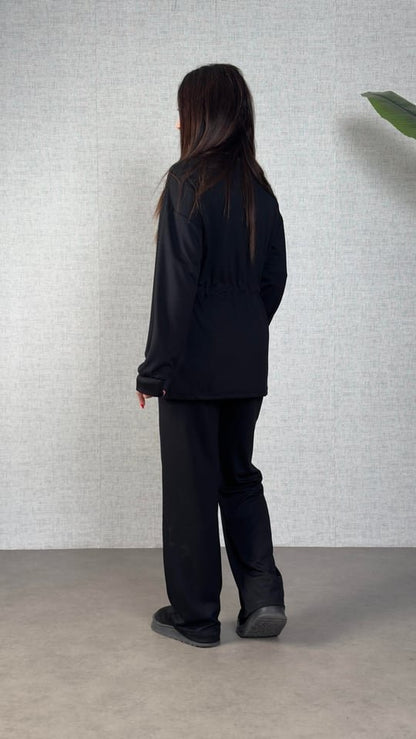 Kadın Uzun Kollu Yaka Ve Büzgü Detay Tunik Ve Pantolon Ikili Takım