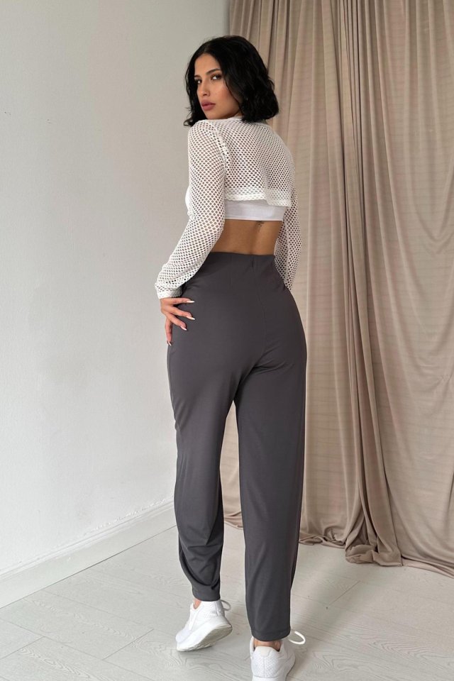 Füme Pensli Lastik Detaylı Pantolon