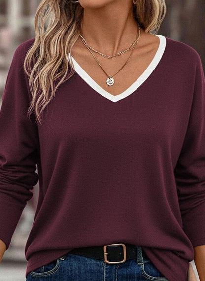 Kadın Uzun Kollu V Yakalı Viskon Iki Iplik Bluz