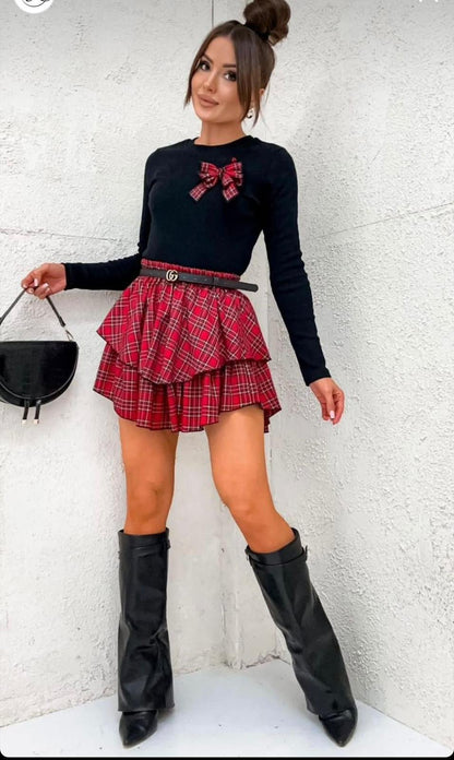 Kadın Dijital Baskılı Dalgıç Kumaş Fıyonk Aksesuarlı Takım