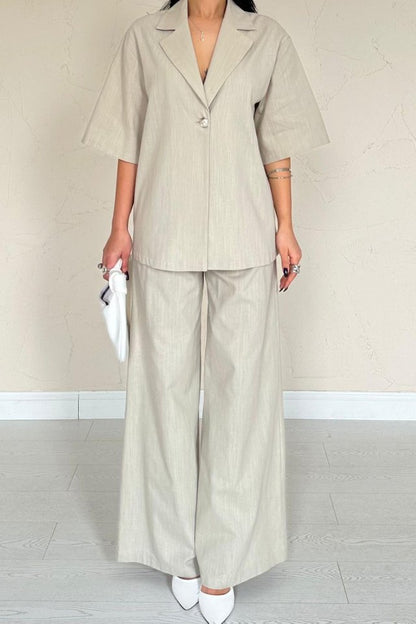 Bej Önü Tek Düğmeli Ceket Pantolon Takım
