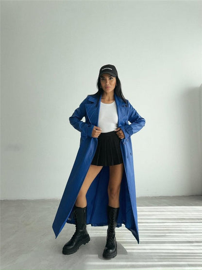 KAPİTONE DERİ TRENCH - Mavi