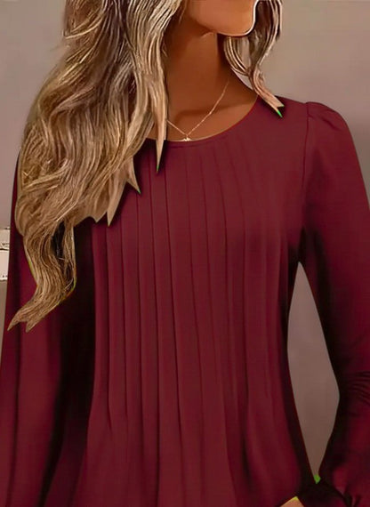 Kadın Uzun Kollu Yuvarlak Yaka Nervürlü Bluz