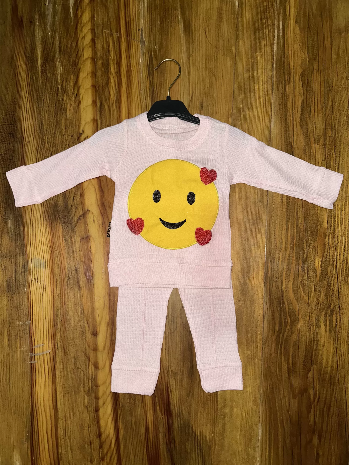 3-12 aylık emoji detalı takım pembe