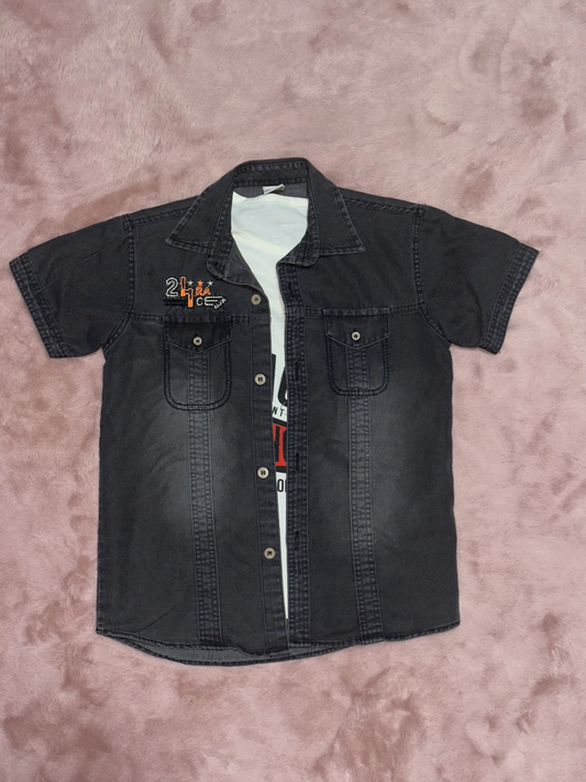 3-9 yaş Tshirt gömlek ikili takım kısa kol füme