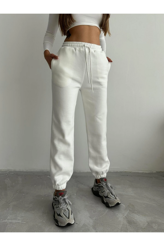 3 iplik şardonlu paça lastikli eşofman beyaz is001