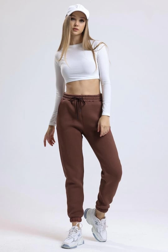 3 iplik şardonlu paça lastikli eşofman kahve is001