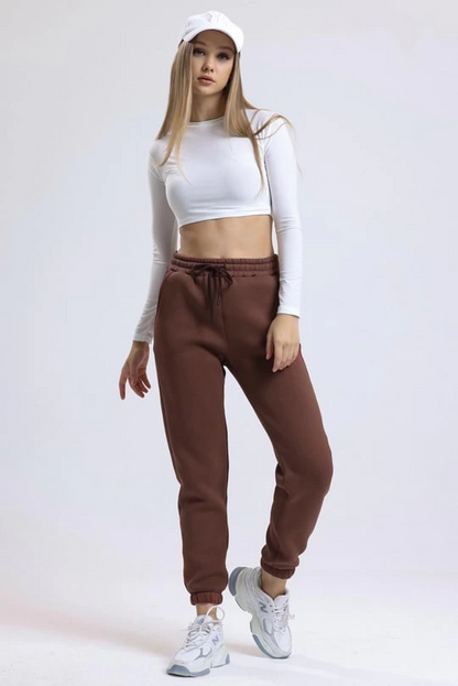 3 iplik şardonlu paça lastikli eşofman kahve is001