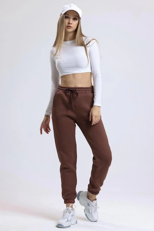 3 iplik şardonlu paça lastikli eşofman kahve is001