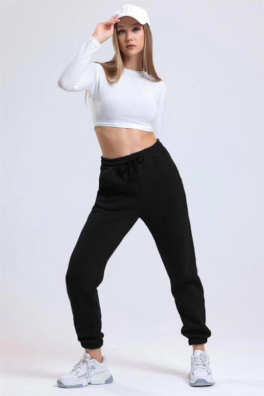 3 iplik şardonlu paça lastikli eşofman siyah is001