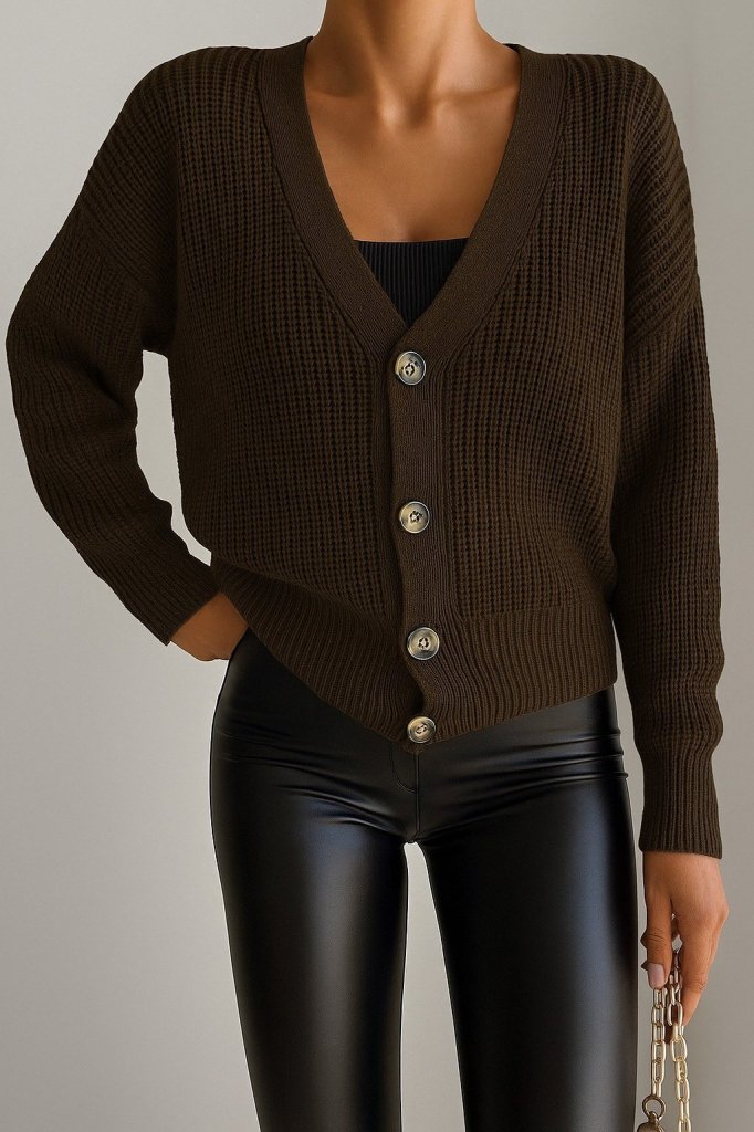 Kadın Uzun Kollu Düğme Detay Triko Hırka