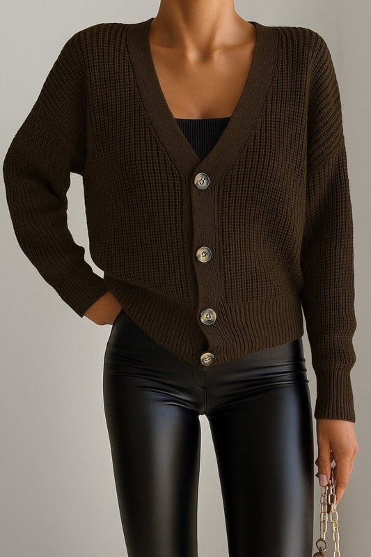 Kadın Uzun Kollu Düğme Detay Triko Hırka