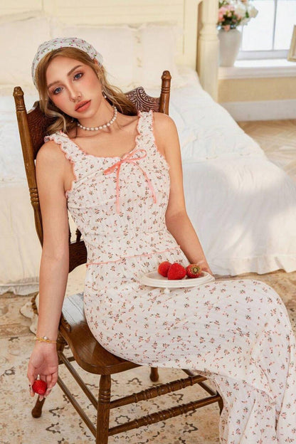 Ekru Vintage Model Çiçek Desenli Naif Pijama Takımı 7323