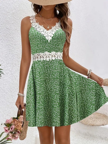 Kadın Askılı Dantel Yakalı çiçek Desenli Süprem Elbise