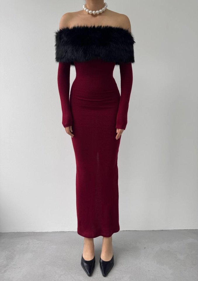 Bestia Straplez Tüy Detaylı Elbise