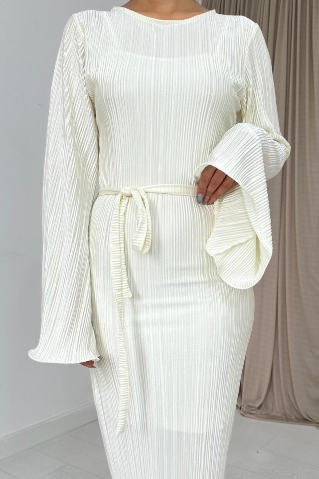 Ekru İspanyol Kol Piliseli Elbise