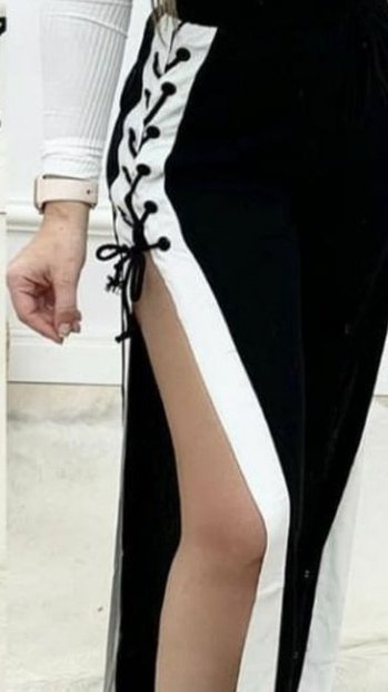 Kadın Yüksek Bel Yandan çapraz Bağcıklı Yırtmaçlı Viskon Iki Iplik Pantolon