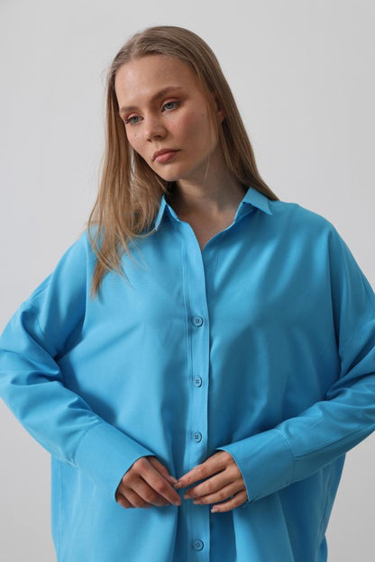 Geniş Manşet Detaylı Gömlek - Turkuaz
