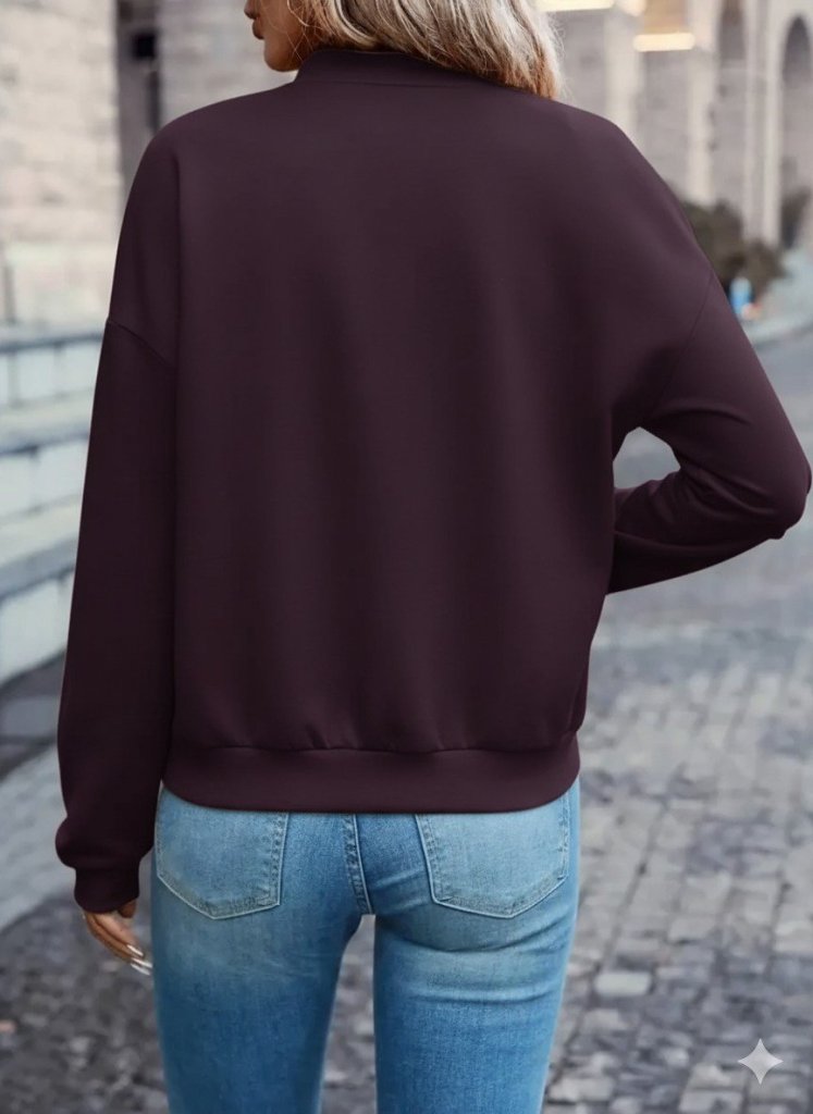 Kadın Uzun Kollu önden Fermuarlı Cepli Modal Mürdüm Ceket