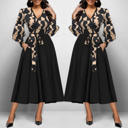 Kadın Uzun Kollu Kruvaze Yaka Dalgıç Krep Midi Boy Elbise