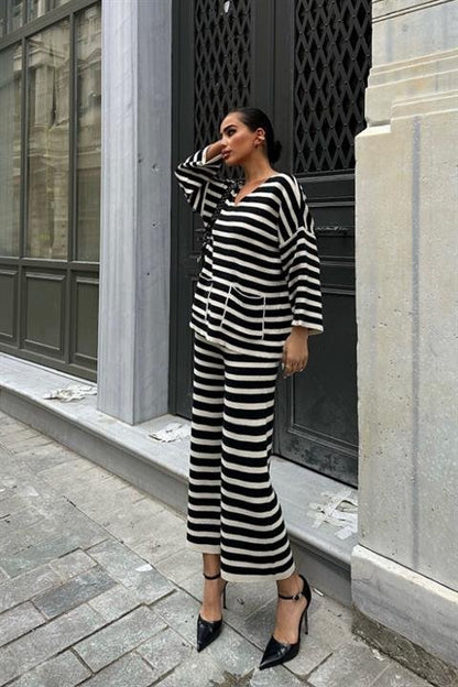 Candy Çizgili Straight Fit Pantolon Takım 9705-015