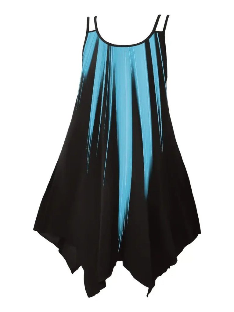 Kadın Askılı Yuvarlak Yaka Asimetrik Detaylı Desenli Süprem Elbise