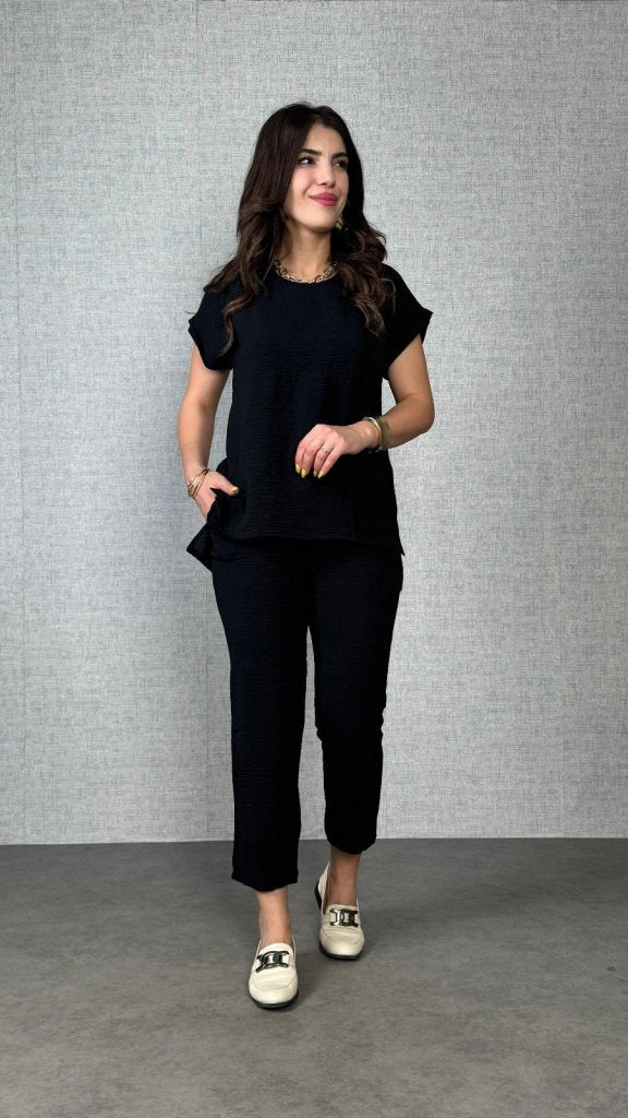 Kadın Kısa Kollu Yuvarlak Yaka Aerobin Bluz Ve Pantolon Ikili Takım