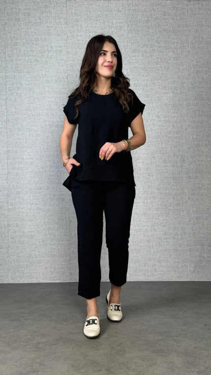 Kadın Kısa Kollu Yuvarlak Yaka Aerobin Bluz Ve Pantolon Ikili Takım