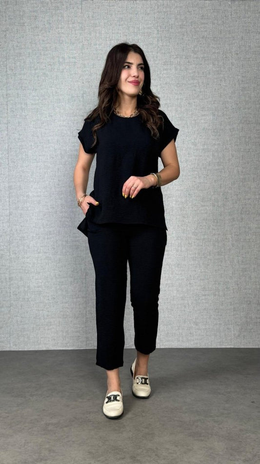 Kadın Kısa Kollu Yuvarlak Yaka Aerobin Bluz Ve Pantolon Ikili Takım