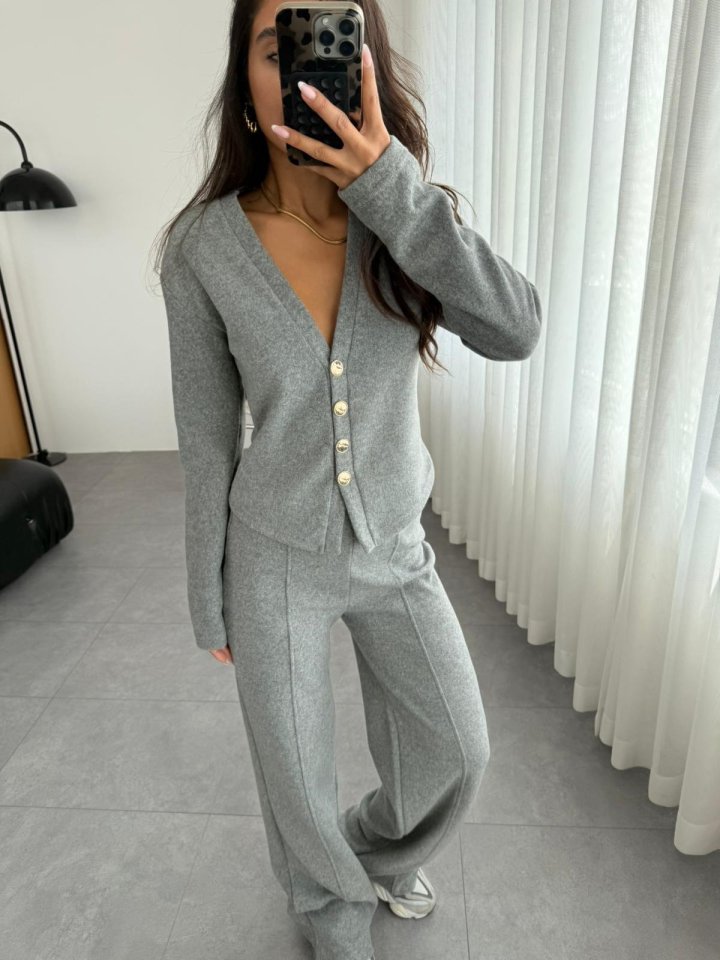 Selanik Kumaş Ön Düğmeli Ceket Çımalı PantolunTakım