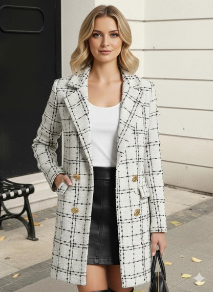 Kadın Uzun Kollu Yakalı önden Düğmeli Dokuma Ceket