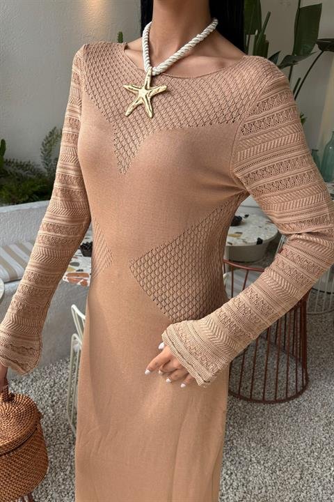 Ajur Detaylı Bisiklet Yaka Triko Elbise 2861