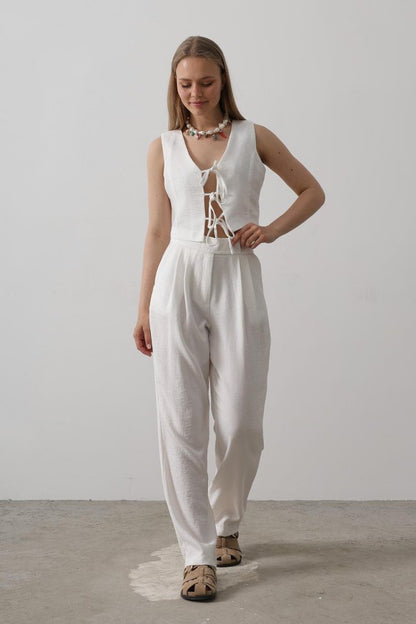 Bağlamalı Yelek - Beyaz