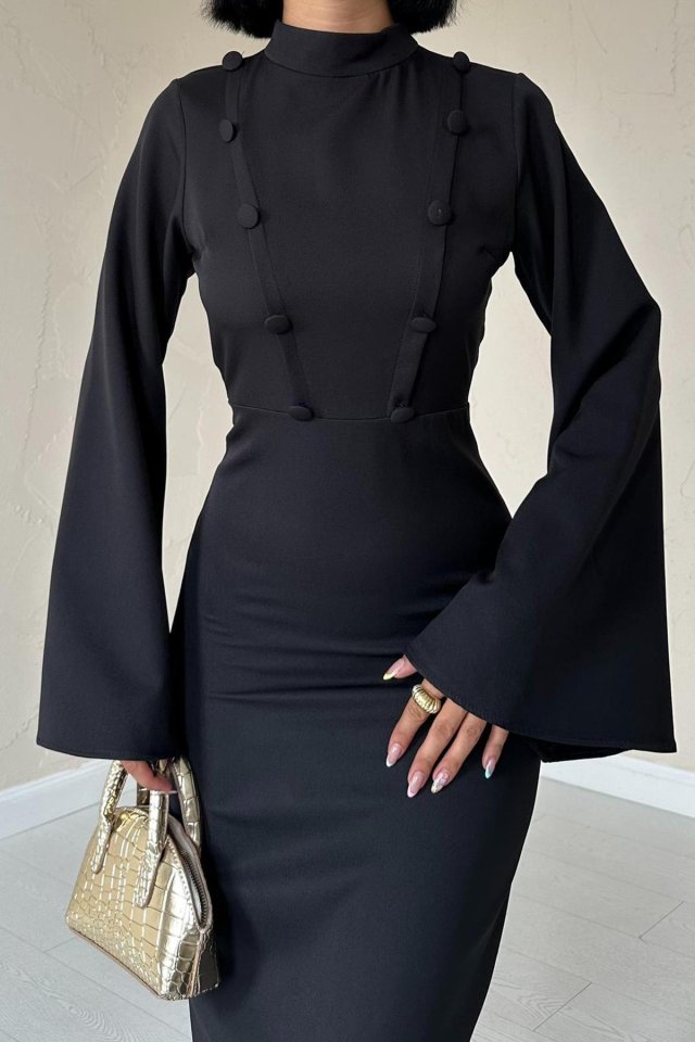 Siyah Tek Kollu Elbise