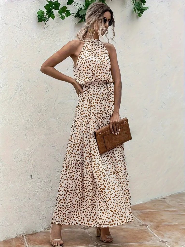 Kadın Daire Yakalı Beli Lastikli Desenli Süprem Elbise