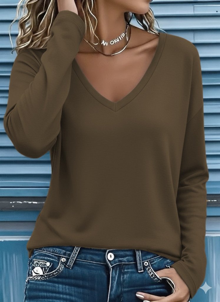 Kadın Uzun Kollu V Yakalı Viskon Iki Iplik Bluz