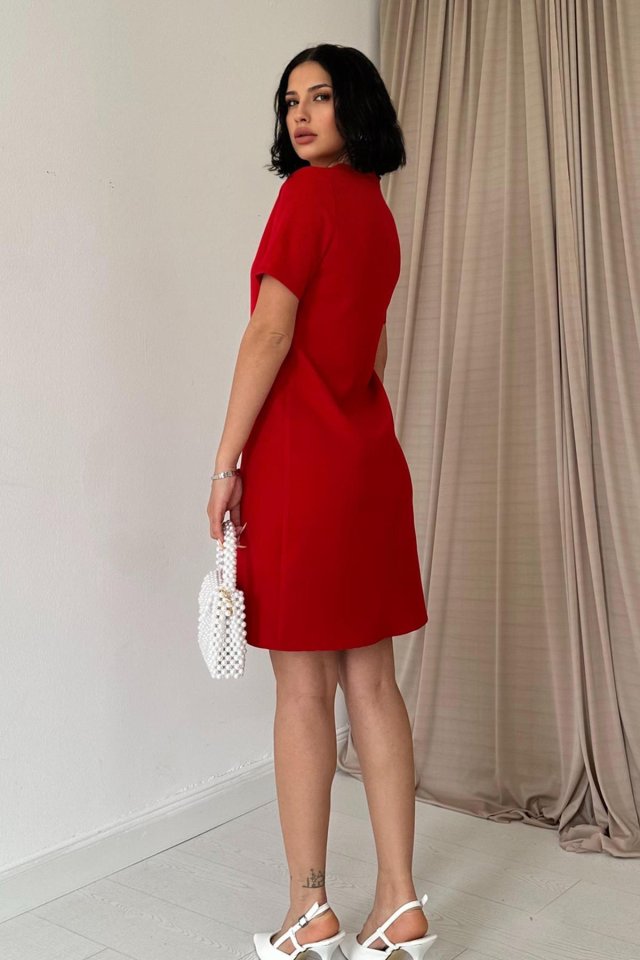 Kırmızı Kısa Kol Atlas Mini Elbise