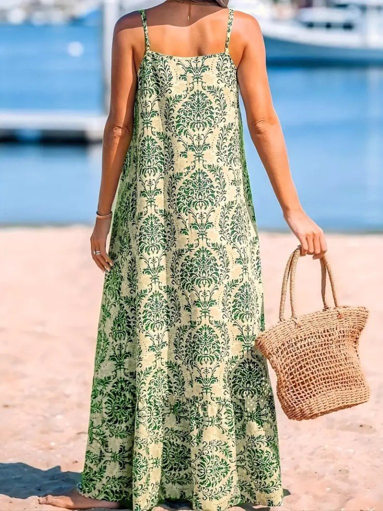 Kadın Ip Askılı Desenli Fırfırlı Süprem Elbise