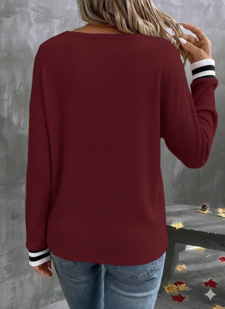 Kadın Uzun Kollu V Yakalı Waffle Bluz