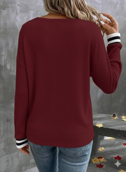 Kadın Uzun Kollu V Yakalı Waffle Bluz