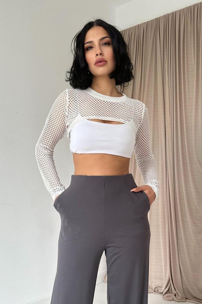 Füme Pensli Lastik Detaylı Pantolon